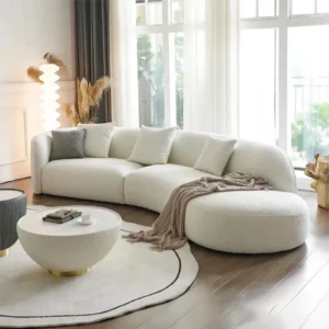 Nordic Style Home Villa Living Room White Teddy Boucle Fabric Sofa Couch